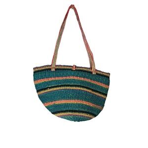 Artisan‎ handwoven rattan striped shoulder bag.